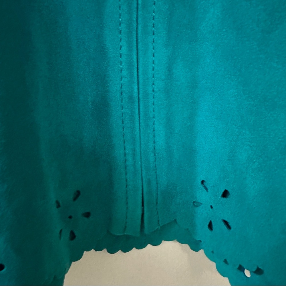 In Transit 2 Womens 100% Leather Crew Neck Quarter Sleeve Blouse Top Teal Size M - Picture 8 of 8